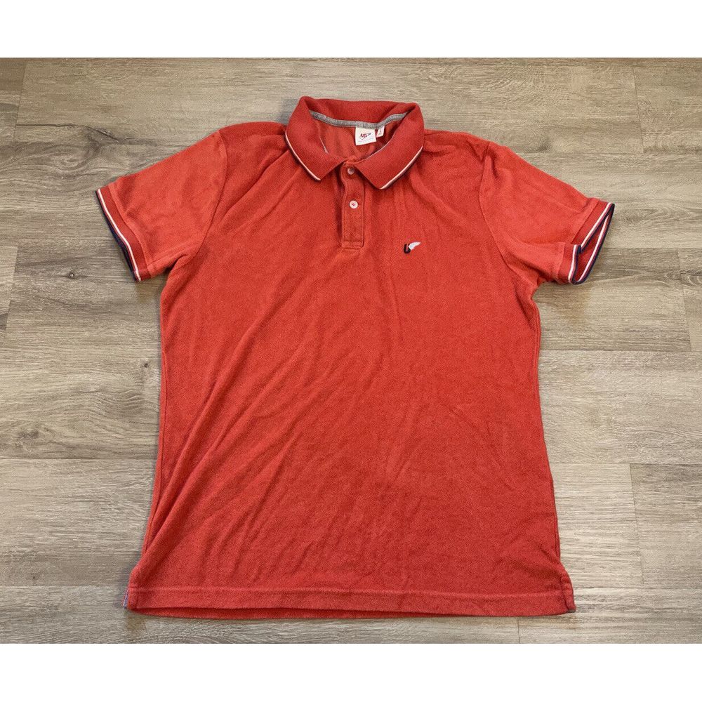 Men's UNIQLO x Michael Bastian Sz L Short Sleeve Velvet Polo Shirt Orange Pocket